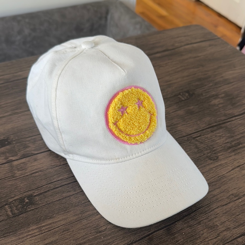 White and Yellow Hat with Textured Fabric and Patch